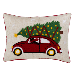 4123 Vintage Red Car Holiday Pillow